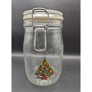 Action Carlton Glass‎ Christmas Tree ERMETICO 1 L Canister Jar Wire Lock Lid USA